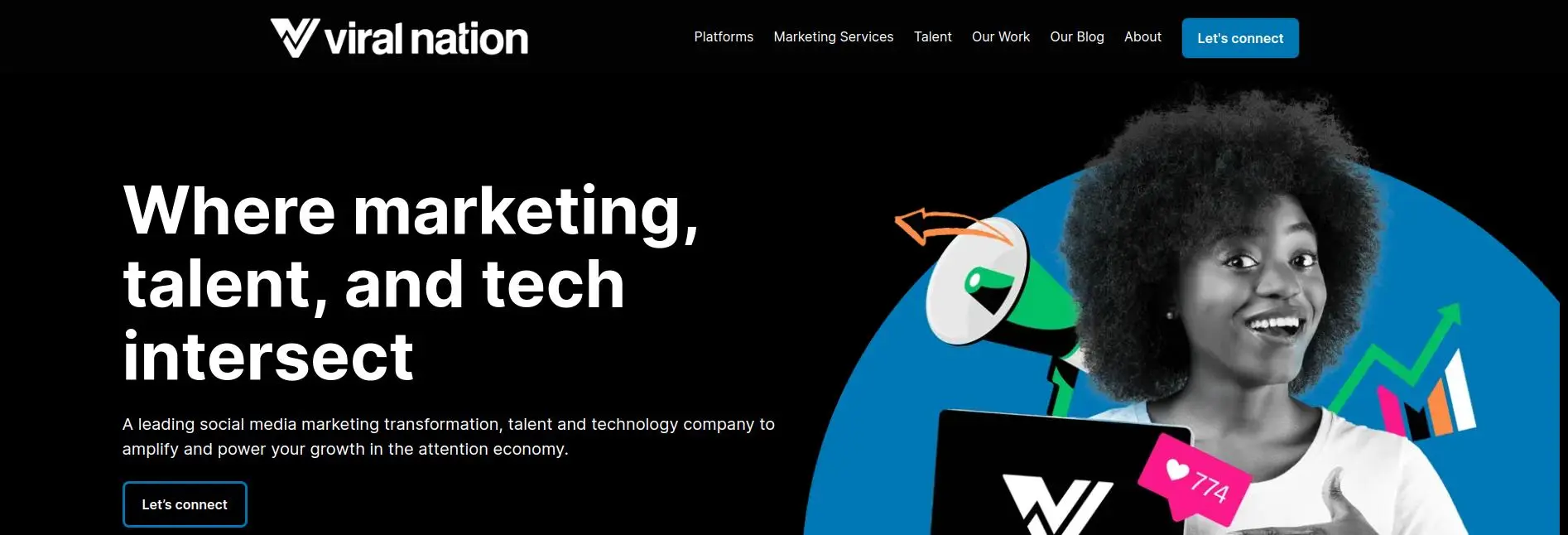 Página de Viral Nation la Mejor Agencia de diseño web especializada en influencers