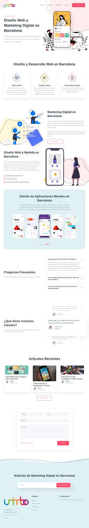 Ejemplo de diseño web completo en Mataró: Muestra la página web profesional que ha diseñado Ridaly para unimbo